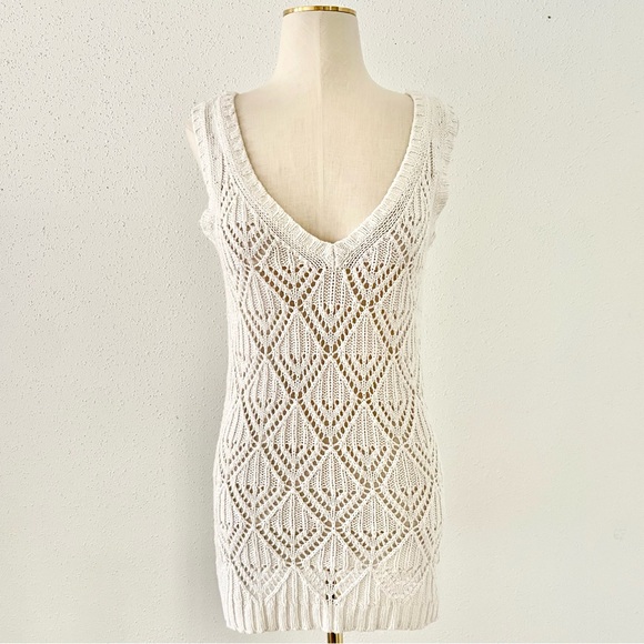 LOFT Other - ANN TAYLOR LOFT Women's sz Medium Cream Crochet Knit Sleeveless Tunic Top Beach